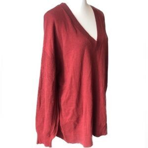NWT Ava & Viv Balloon Sleeve V Neck Sweater Blouse Ribbed Sleeves